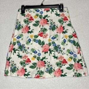 Old Navy Floral Linen Blend A-Line Mini Skirt Cream Multicolor Women’s Size Med